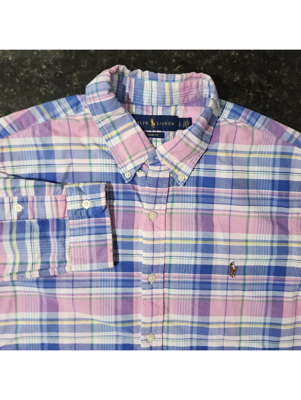 Polo Ralph Lauren Plaid Madras Button Down Flesh Pony Oxford Casual Large Slim
